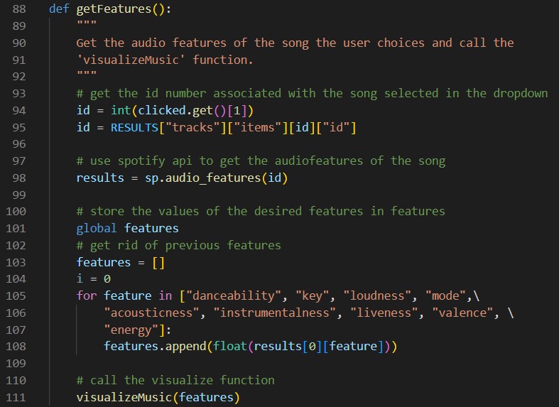 Image of code using spotify API