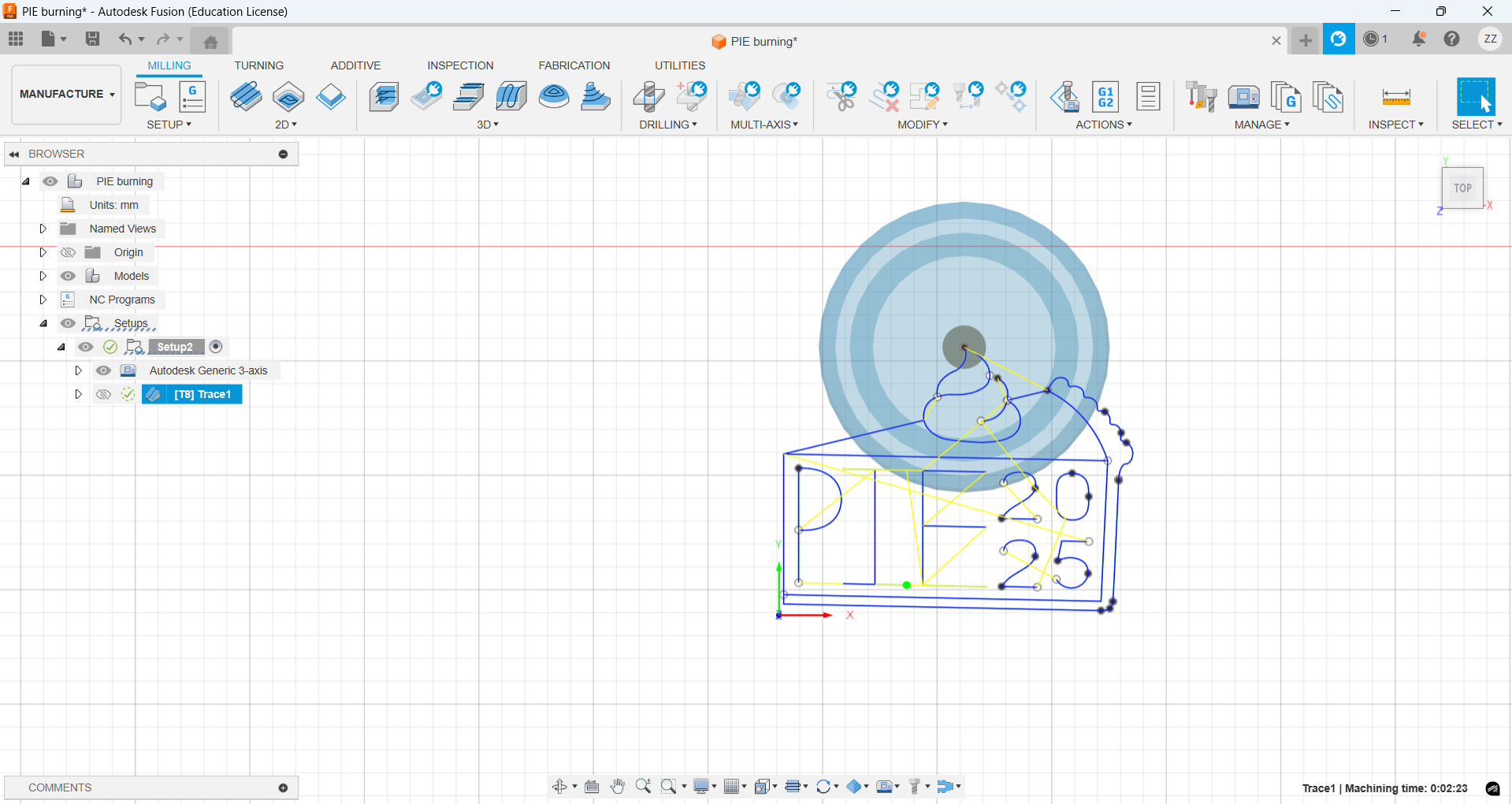 Fusion 360 engraving toolpath used to generate G-code