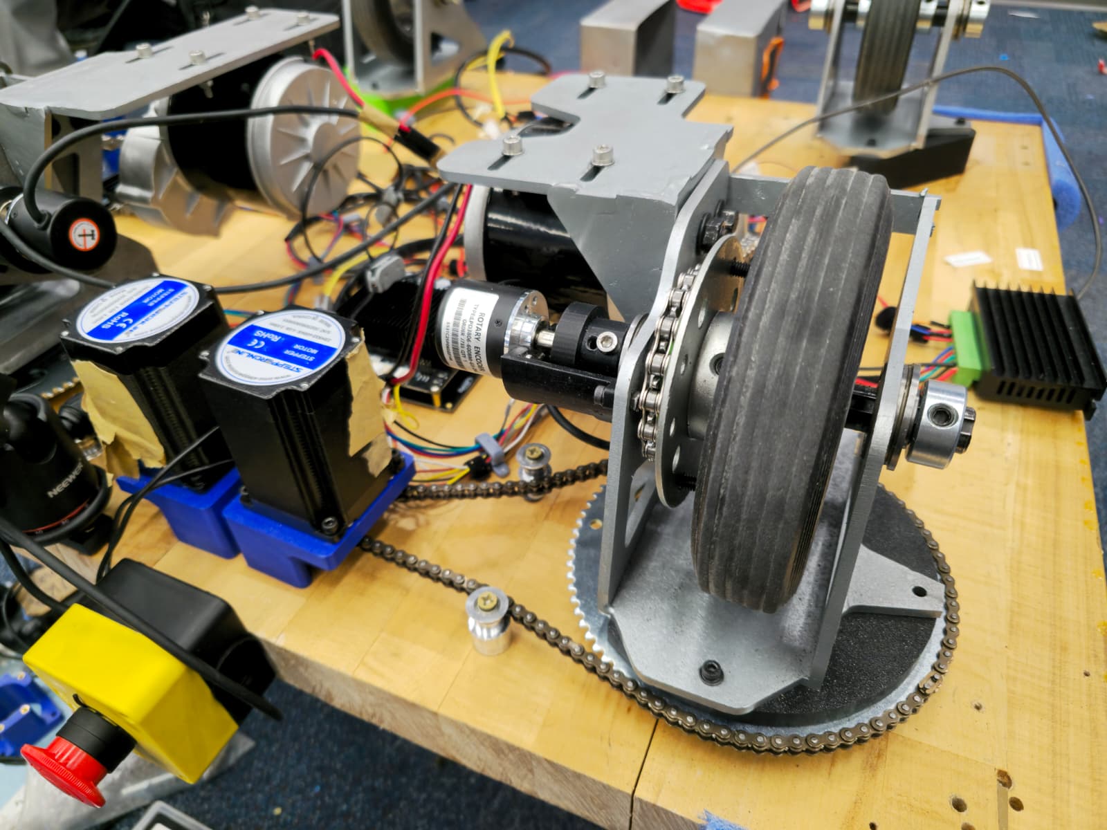 Swerve front wheel drive system showing independent steering wheels